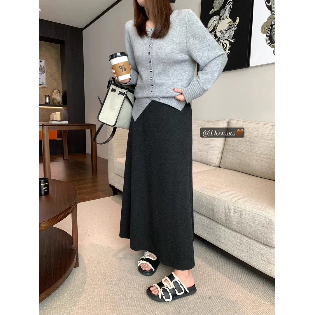 加长灰色秋冬百搭高级包臀高腰显瘦A字鱼尾裙气质半身长裙女