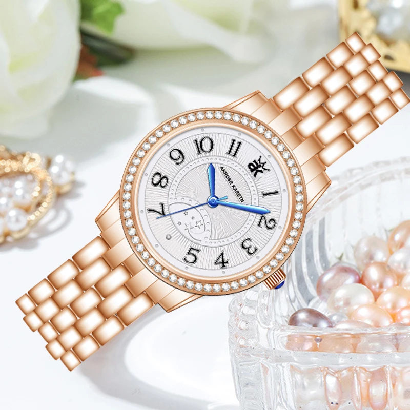 英国AK品牌时尚气质精致镶钻百搭防水女士腕表