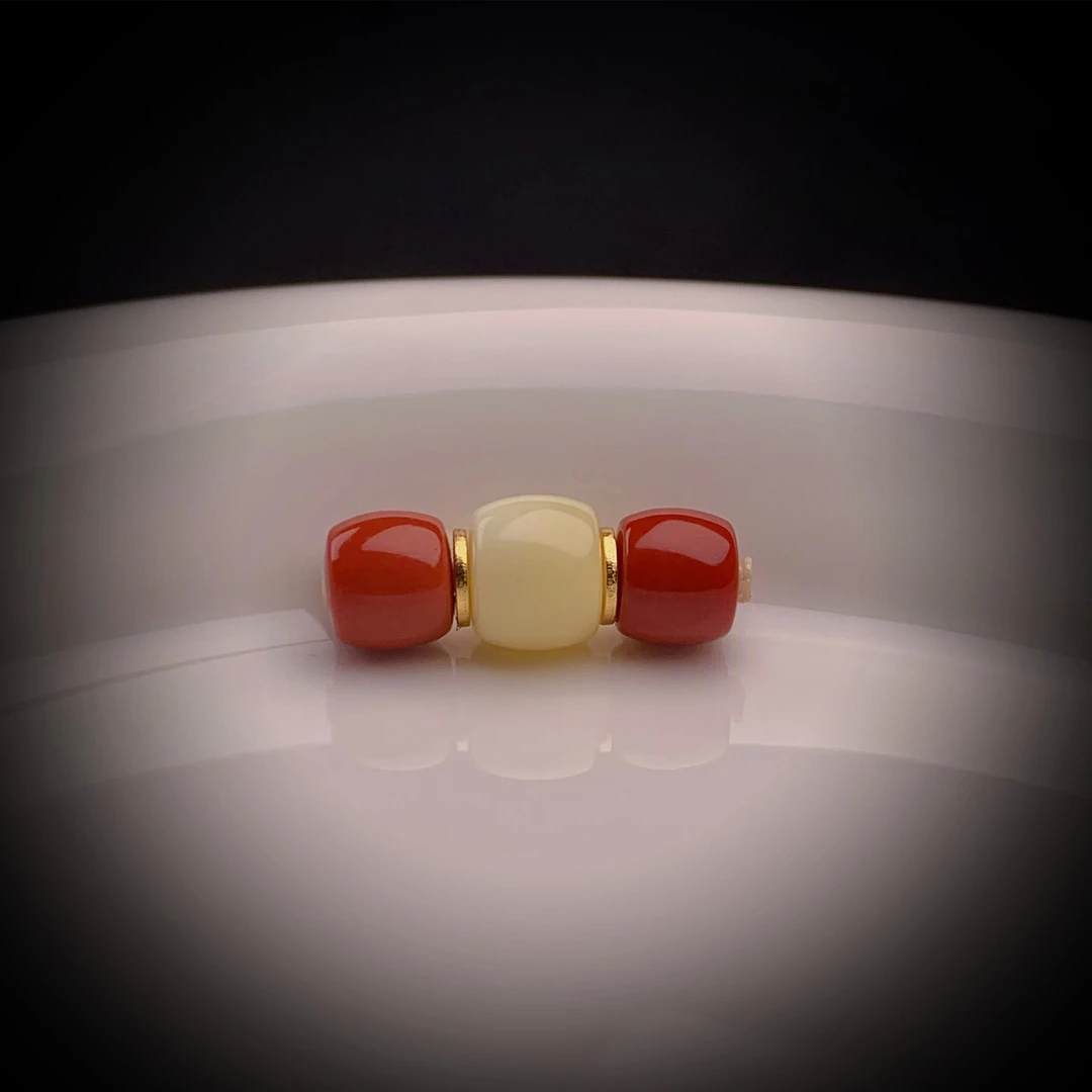 【可以出品】天然川料南红三联珠7-8-7