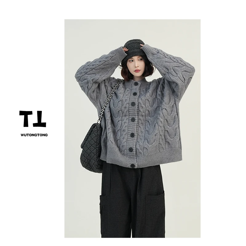 吴童童现货【薄荷少女】秋季开衫长袖毛衣外套女纯色针织上衣61138