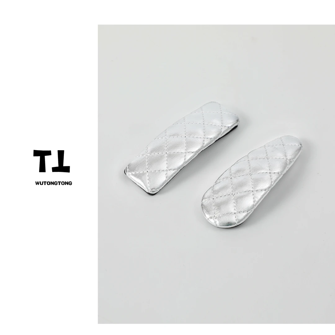 【现货】1对装 银色格纹时髦百搭刘海边发夹气质夹子发饰60388