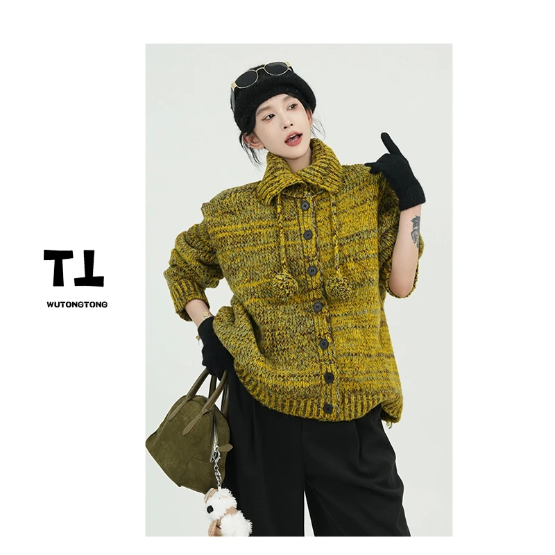 吴童童现货【西西里记忆】秋季POLO领毛衣外套女韩版针织衫61367