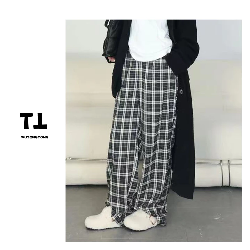 现货【莫奈印象】吴童自制秋冬季格子阔腿裤休闲裤女宽松裤子60002