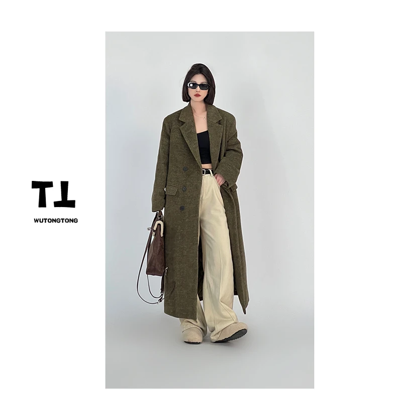吴童童现货【歌剧院】冬季加厚呢子大衣西装领长款休闲外套60316