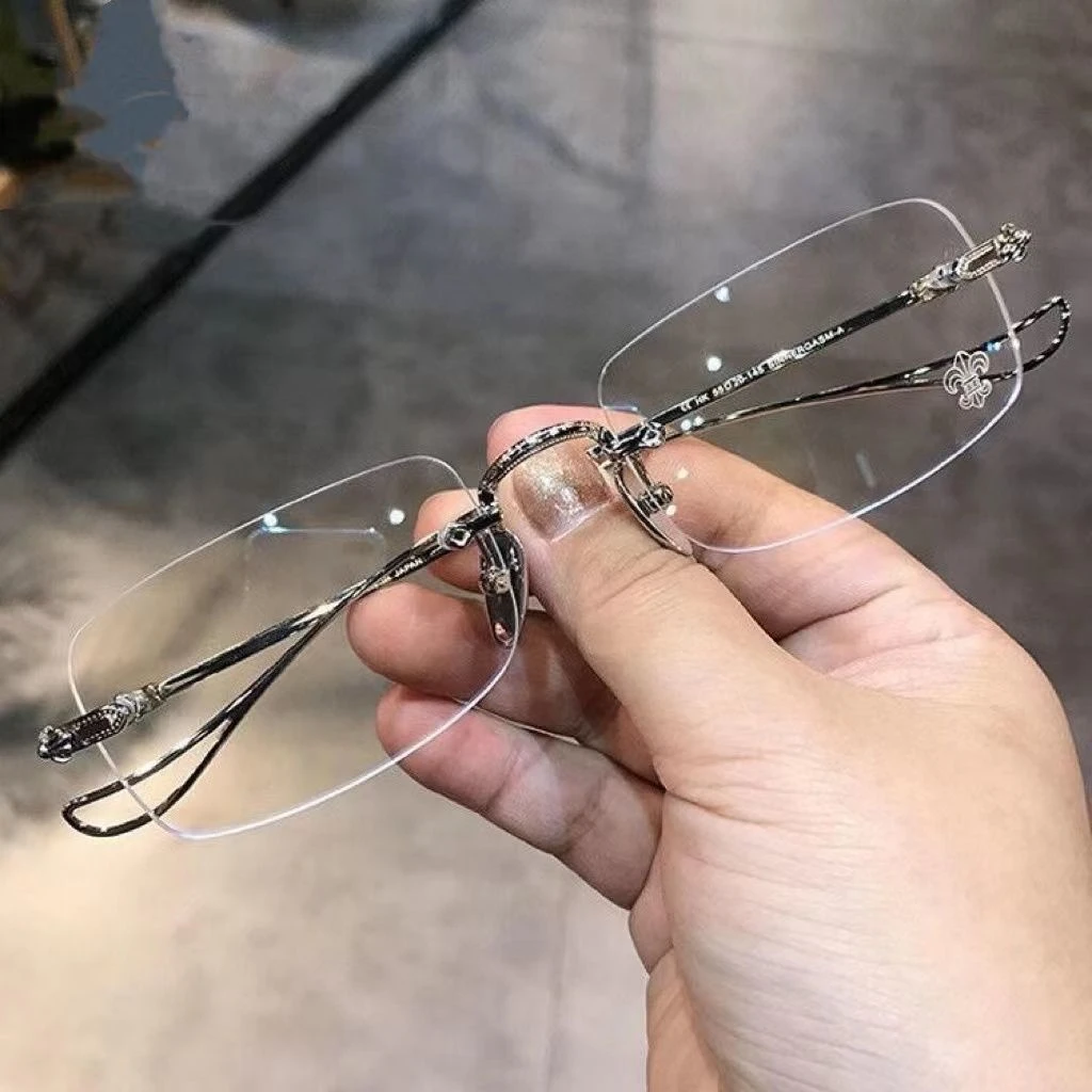 无框眼镜潮男近视眼睛框镜架超轻女可配度数金丝眼镜男款平光圆脸