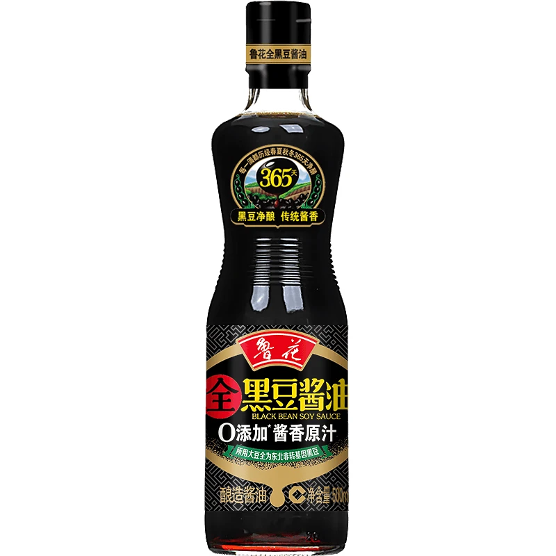 鲁花【500mL黑豆酱香原汁】黑豆酱油特级0添加食用调味酿造酱香