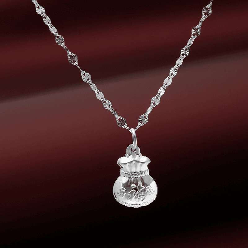 坠链均足银 足银雪花链+加大加厚钱袋吊坠时尚百搭素款项链女士