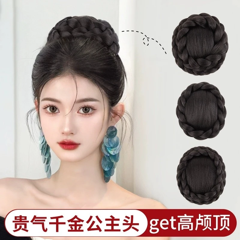 假发女丸子头千金公主头饰婚纱造型赫本丸子头抓夹发圈新娘假发包