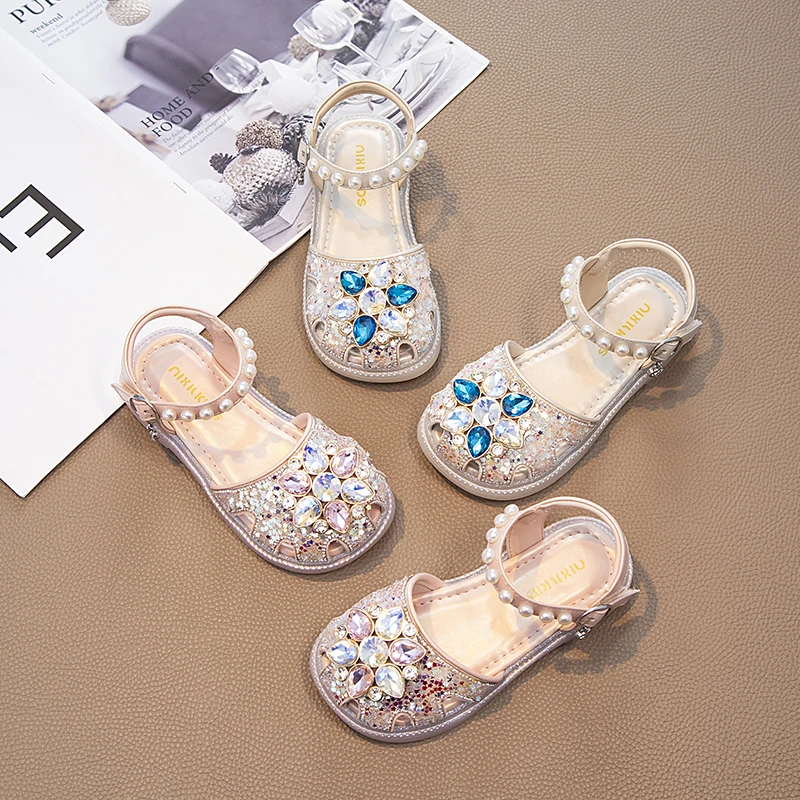 2024夏季新款女童凉鞋包头亮钻儿童凉鞋镂空爱莎宝宝凉鞋软底百搭