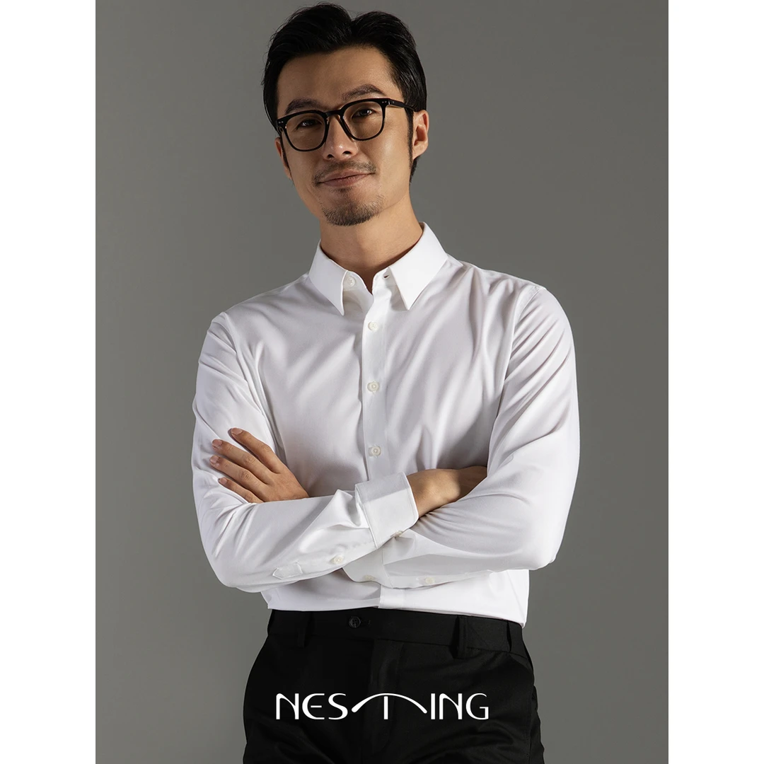 陈大叔-秋季新款长袖纯色男士商务休闲衬衫免烫抗皱修身百搭衬衣