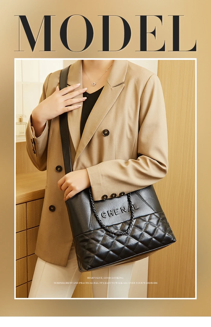 包包真皮2024新款大容量单肩斜挎真皮时尚百搭菱格牛皮托特包