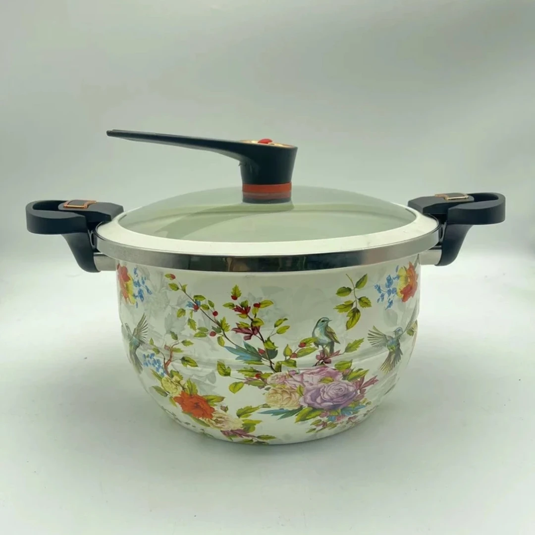 珐琅搪瓷微压锅蒸笼7升特厚超大容量炖羊肉煲鸡时尚创意料理精致