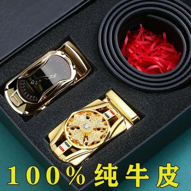 男士裤腰带时尚牛皮自动扣收腰裤带中青年真皮腰带男百搭耐用潮流