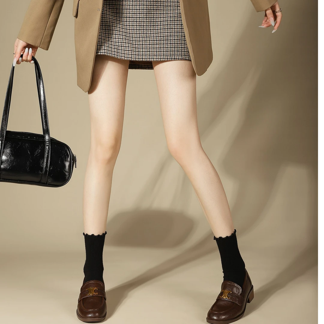 工厂自销真皮凯旋（羊皮纹2025新款粗跟乐福鞋