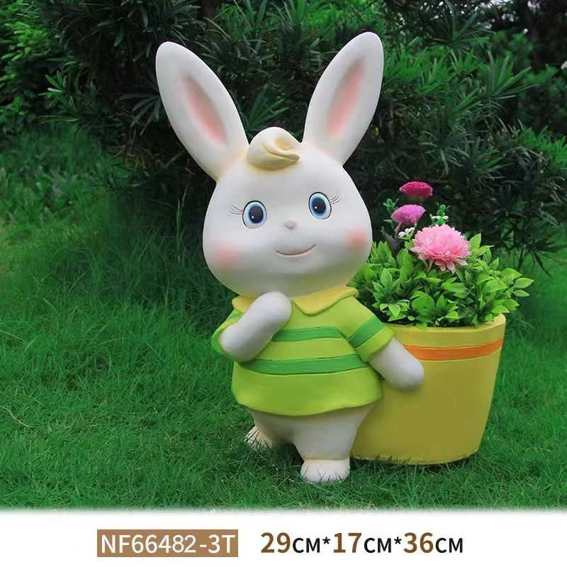 【新粉福利款】庭院种花草卡通小兔子花盆花缸小动物幼儿园装饰摆件