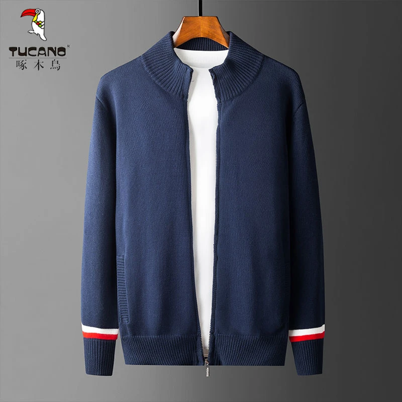 TUCANO/啄木鳥开衫毛衣男韩版潮流插色休闲立领外套纯棉毛衣