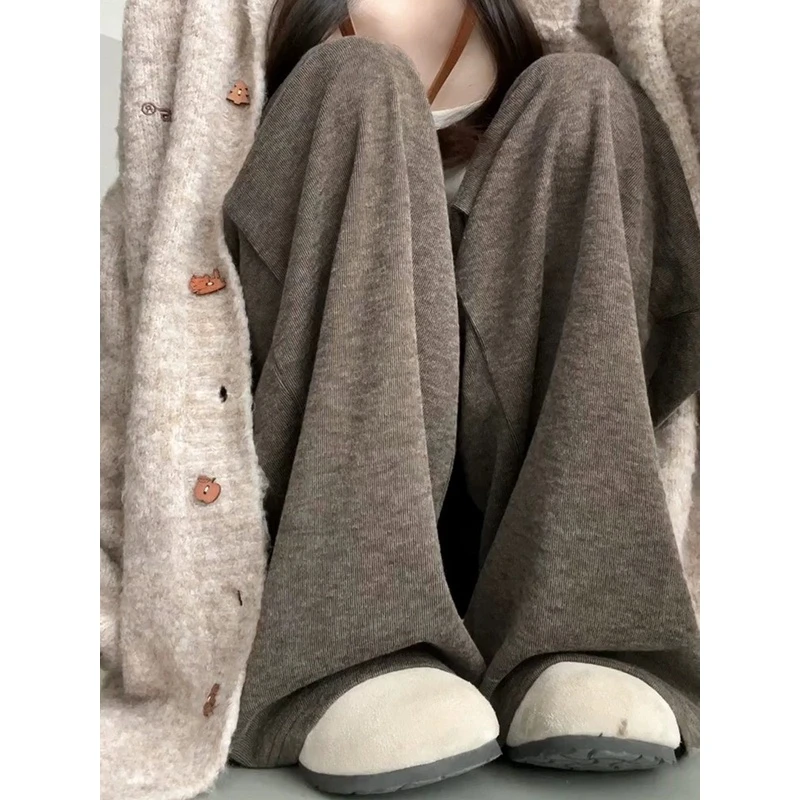 加绒松弛慵懒新款高腰糯米裤咖色女秋冬2025百搭垂顺直筒软糯显瘦