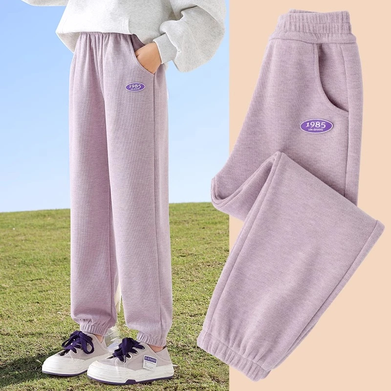 女童裤子2025春秋新款儿童秋冬糯米运动裤薄款长裤中大童加绒卫裤