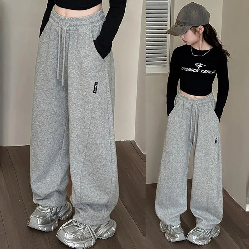 女童加绒裤子锁温聚热保暖秋冬新款运动裤女童灰色复合奥粒绒卫裤