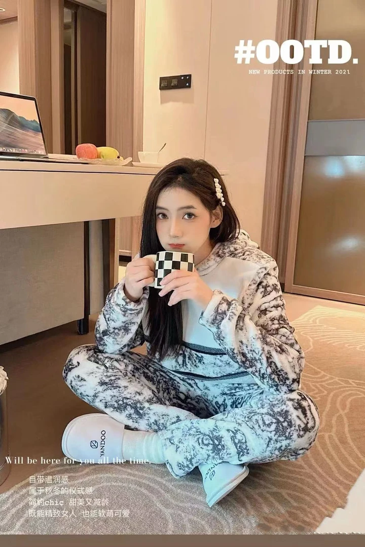 秋冬保暖男女同款水墨画家居服秋冬款6