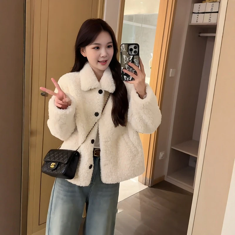 韩系短款环保毛毛外套女冬季新款百搭保暖小香风皮毛一体上衣