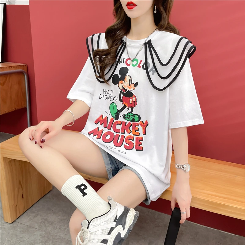 韩系chic短袖t恤女2024新款夏季卡通印花宽松半袖别致上衣女休闲