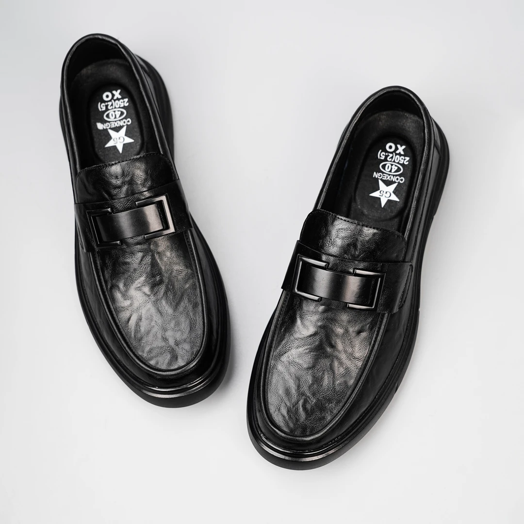 秋季真皮男士皮鞋休闲透气商务黑色英伦风百搭软底潮流男鞋23532