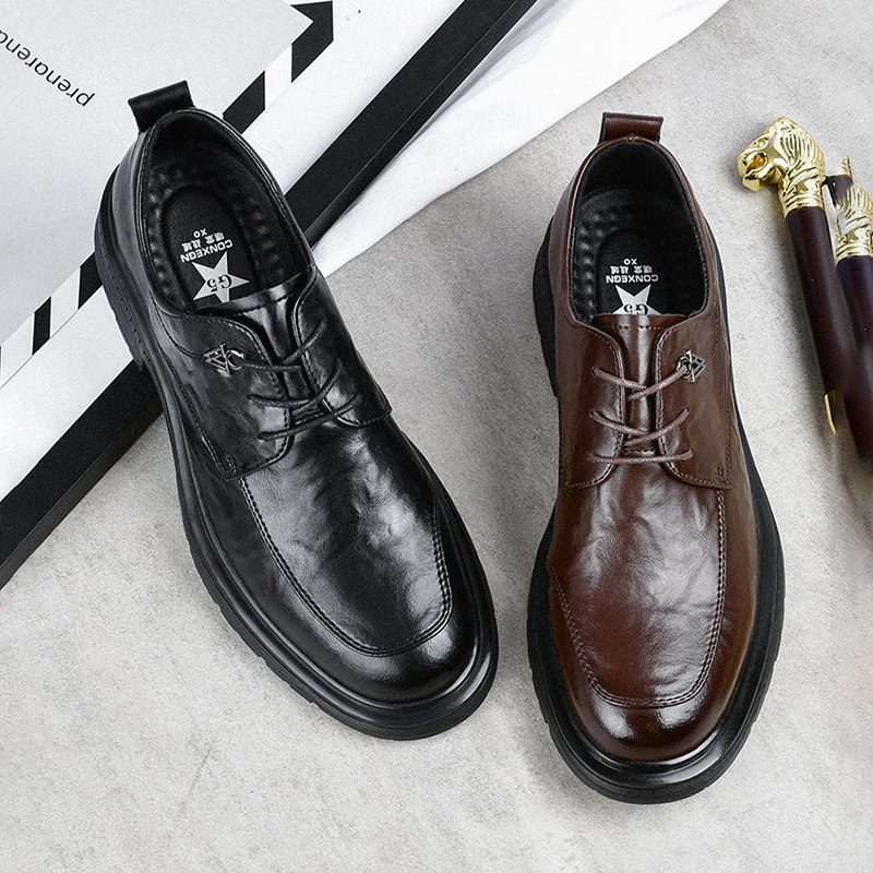 休闲男皮鞋鞋子男士百搭透气软底系带商务时尚23812