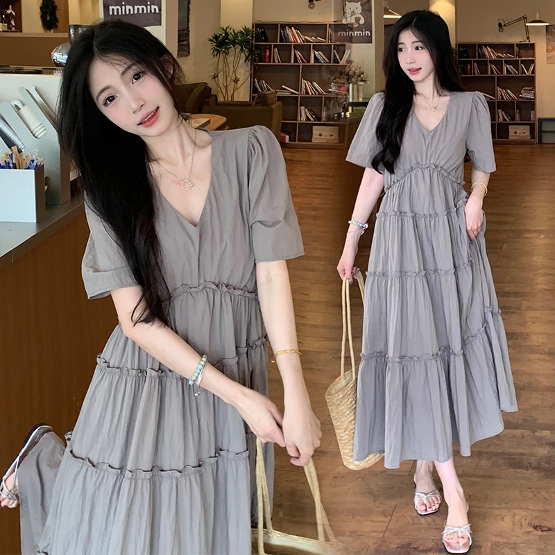 孕妇装夏季2024潮款时尚洋气大码赫本风宽松孕妇连衣裙中长款夏装