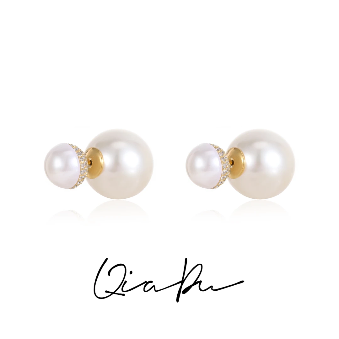 铜合金合成锆石耳饰 A0859【优雅主义】经典两戴珠珠耳钉