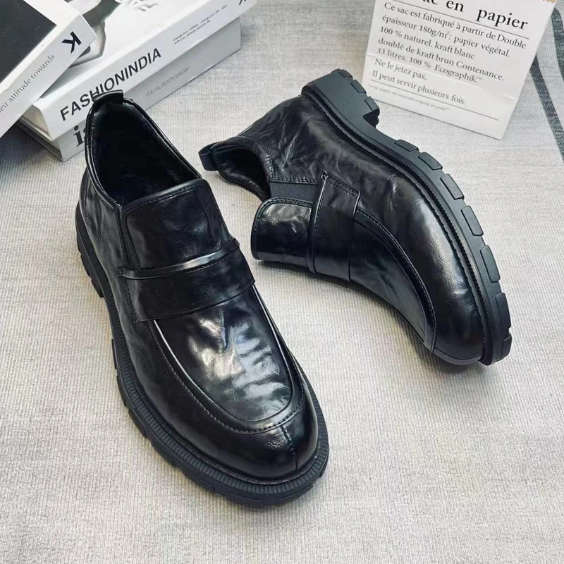 秋冬头层牛皮男款皮靴休闲百搭真皮短靴软底加绒切尔西靴高帮皮鞋