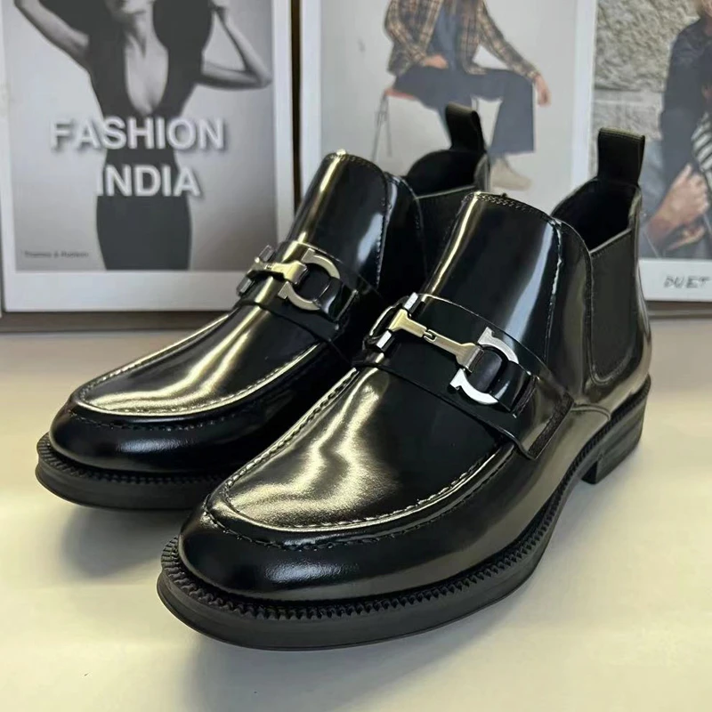 秋冬头层牛皮男士切尔西靴时尚休闲百搭加绒高帮皮鞋潮流男士短靴