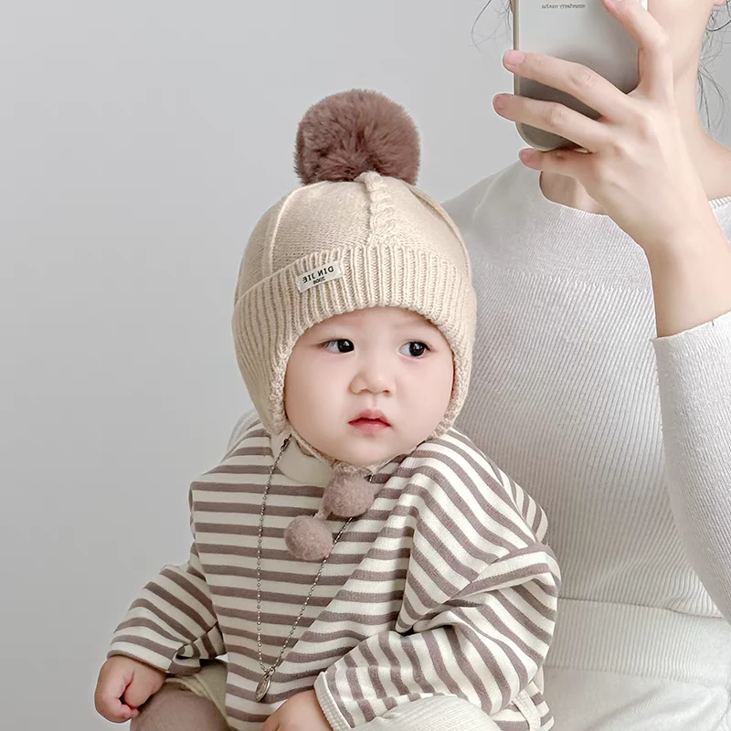 婴儿帽子秋冬季宝宝婴幼儿毛线帽小月龄外出针织帽保暖加厚护耳帽