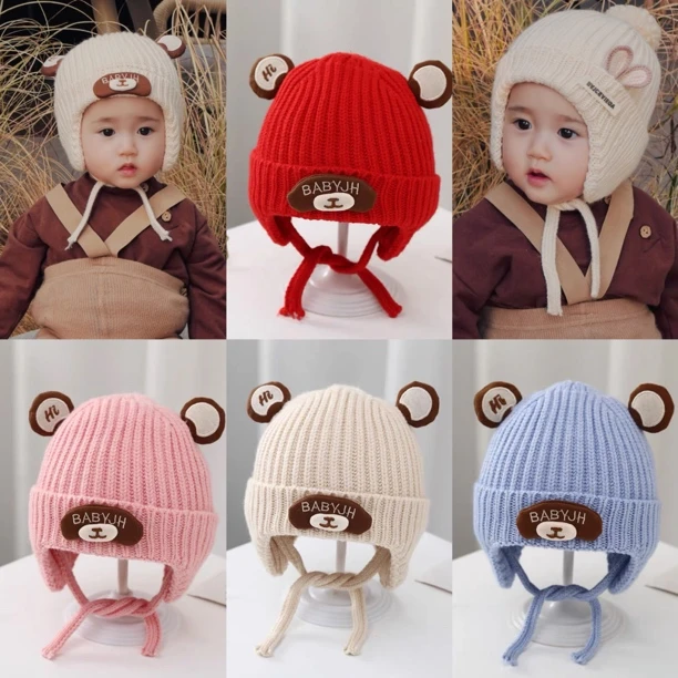 秋冬季宝宝帽子可爱保暖婴儿护耳帽男女童婴幼儿加厚针织毛线帽