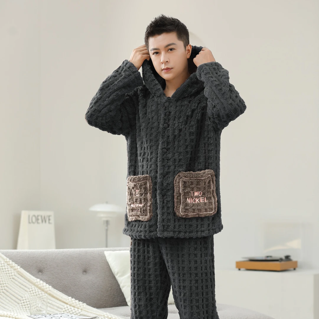 【杰鑫严选】加绒加厚大码男士毛绒家居服长袖连帽保暖冬天冬款外穿