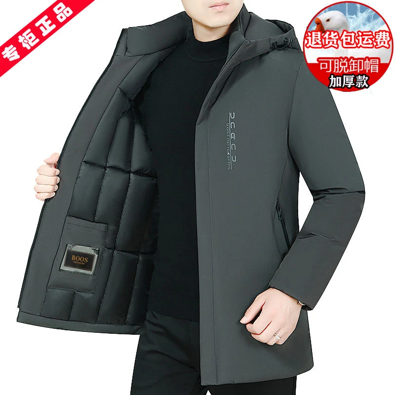 名牌断码冬季羽绒服男中年中长款超厚保暖宽松休闲羽绒外套爸爸装