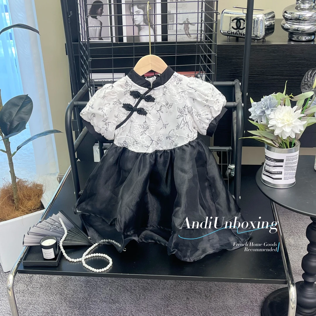 〖ANDI〗童装女童夏款订制新中式斜盘扣民族风短袖拼接连衣裙951