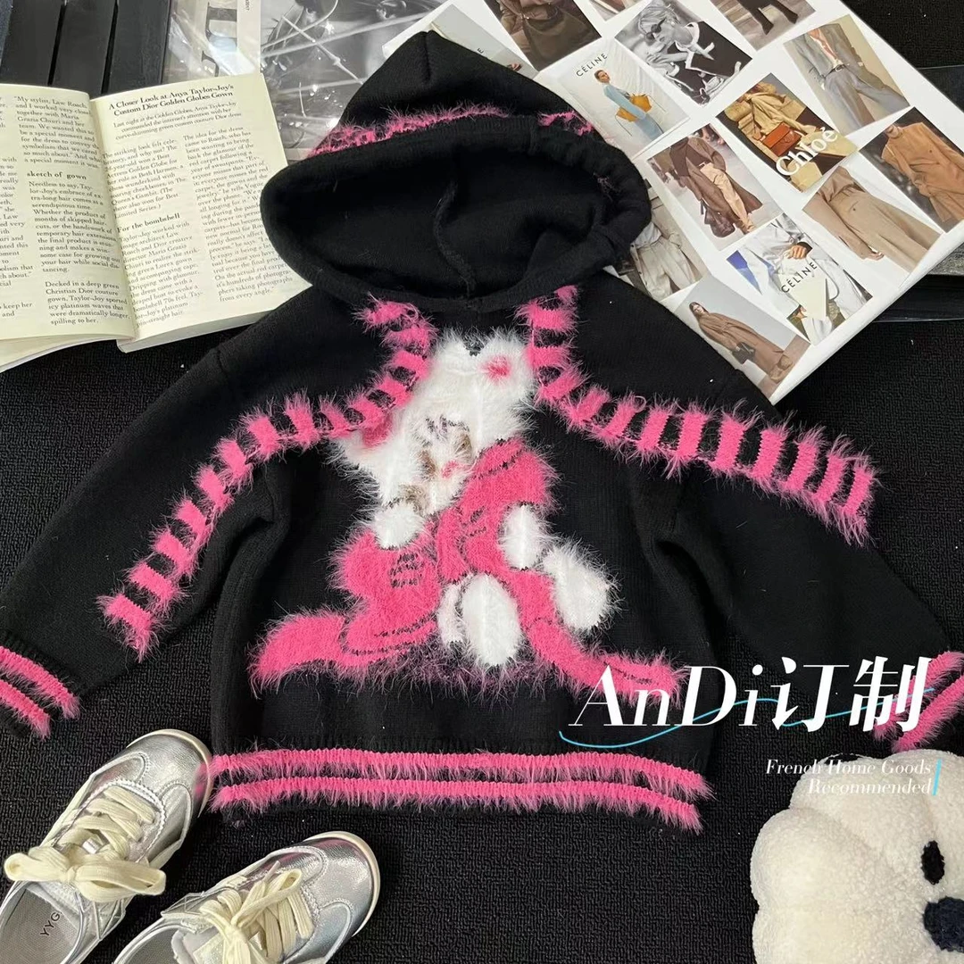 〖ANDI〗订制秋季女童新款设计感韩系百搭连帽毛衣2652
