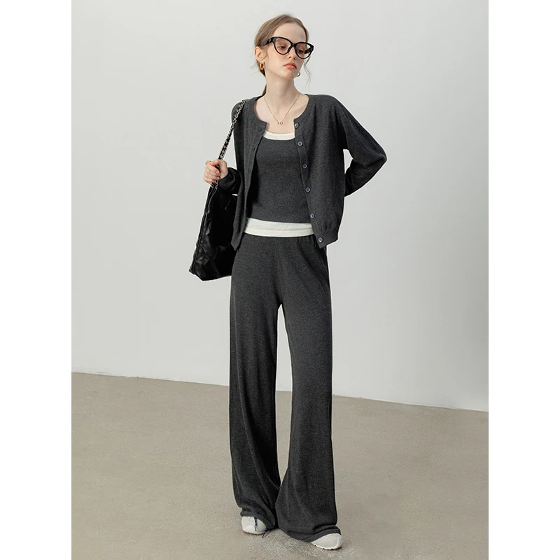 EGGKA 【清清】通勤休闲套装针织开衫假两件休闲长裤OE24A8008WJ