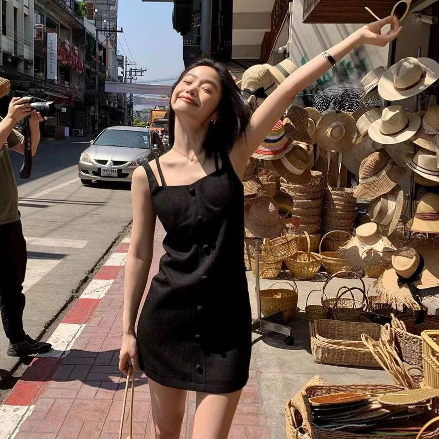 EGGKA 【清清】小香风双吊带修身短款连衣裙E24D1417MY