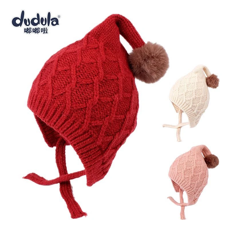 2025嘟嘟啦小精灵帽保暖帽秋冬季儿童帽加厚针织帽子男童女宝