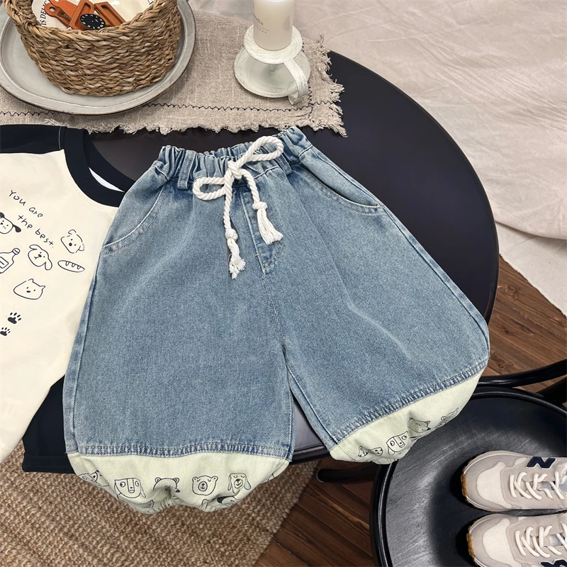 男童春秋牛仔裤2024新款儿童洋气春装长裤秋季拼接休闲裤