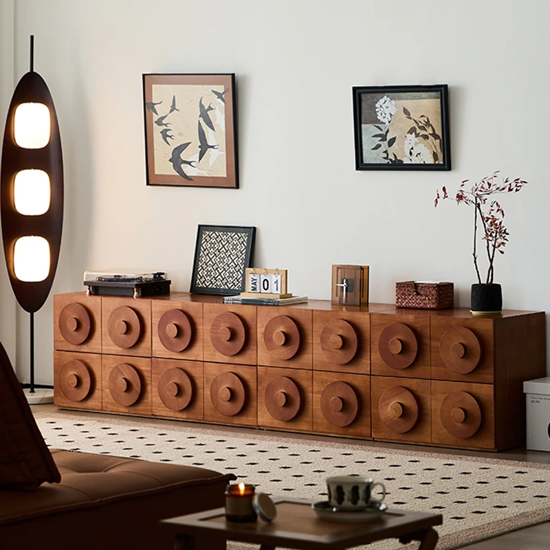 【佛山源头工厂】实木卡门电视柜客厅落地复古边柜中古风自由组合柜