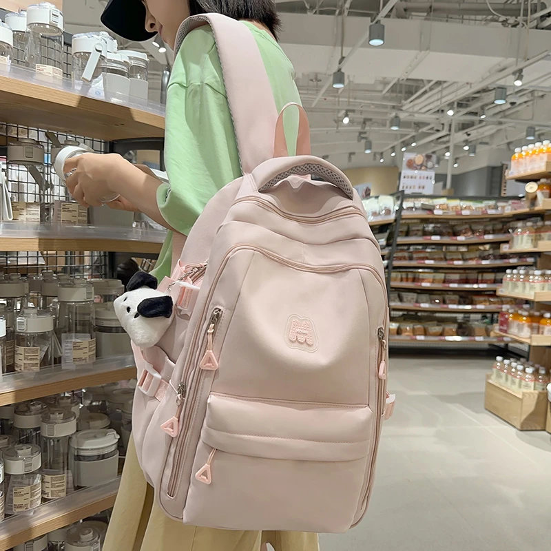 初中生12-16岁书包女生大学生百搭可爱高颜值背包字母双肩包0964