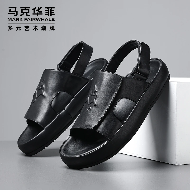 马克华菲真皮男士凉鞋夏季开车外穿两用凉拖鞋高档潮牌防水沙滩鞋