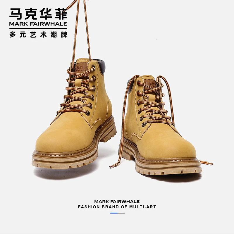 马克华菲复古马丁靴男款冬季加绒大棉鞋男士高帮短靴子增高工装鞋