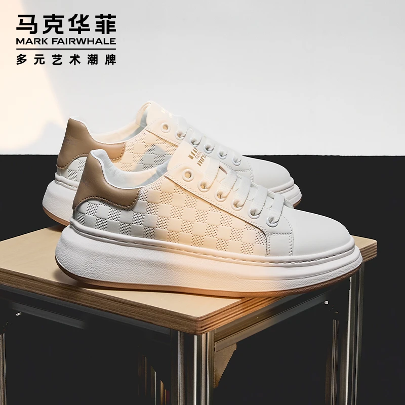 马克华菲男鞋高档轻奢小白鞋秋季透气男士增高板鞋百搭时尚休闲鞋