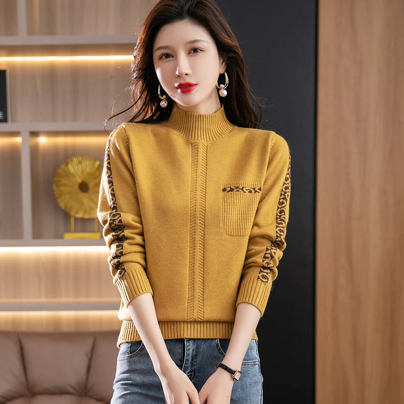 羊毛衫女半高领毛衣秋冬加厚保暖短款长袖针织衫百搭时尚打底衫