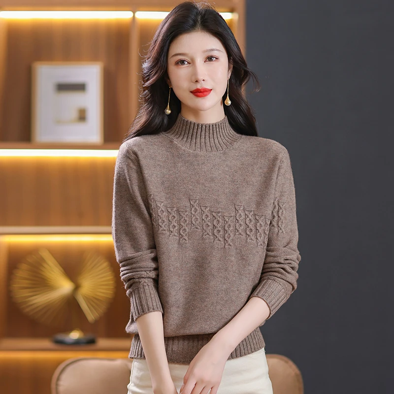 羊毛衫女半高领毛衣秋冬加厚保暖短款长袖针织衫百搭时尚打底衫