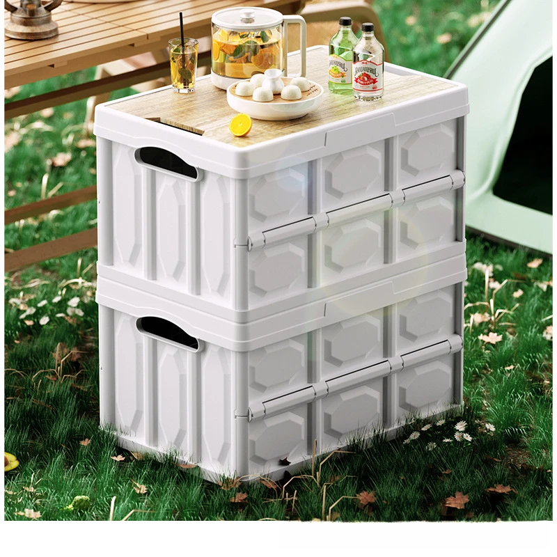 户外露营后备箱储物箱车载木盖折叠收纳箱多功能大容量野营整理箱